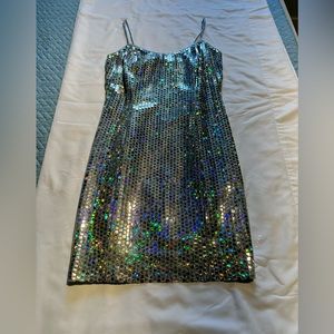 NWOT Vintage L.A. Glo Metallic Silver Mini Dress, size 7/8